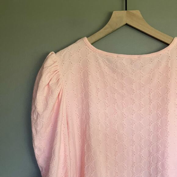 LOFT Eyelet Puff Sleeve Tee Pink Size XL Popover Crewneck Lightweight Feminine - Picture 9 of 14